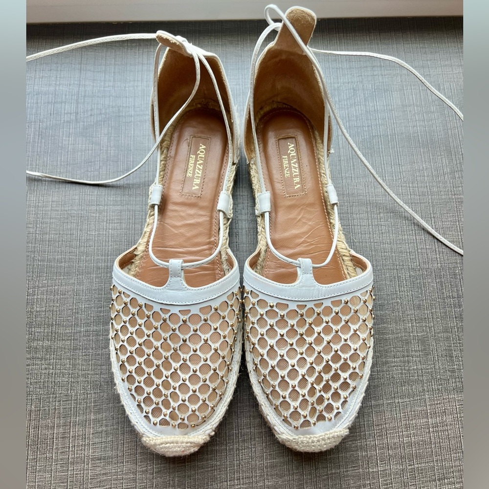 AQUAZURRA White Leather Studded Espadrilles